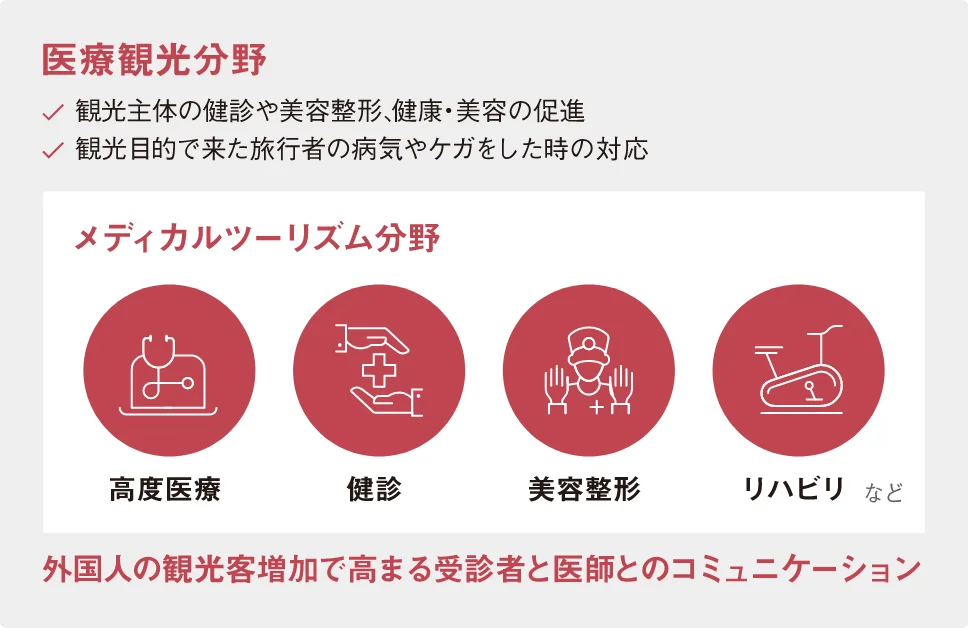 図：新たな成長産業として期待される 「医療観光」「メディカルツーリズム」分野 で必要とされる人材を育成